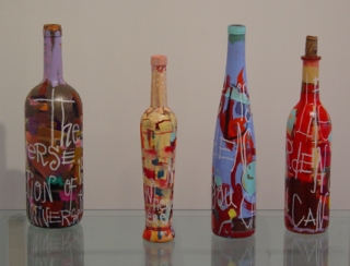 Yan Kong, Wine and Song Series, Painted Wine Bottles, 2003